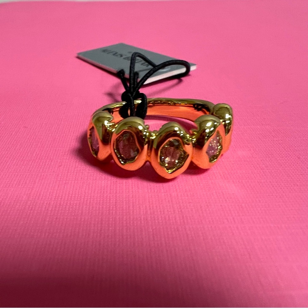 Alexis Bittar Molten Gold Plated Crystals Band Ring Sz 7.5 NWT